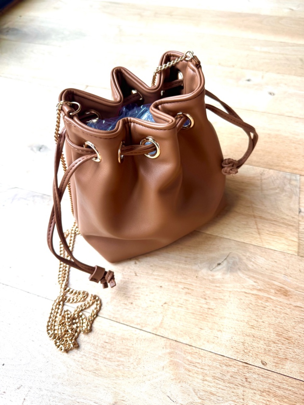 Mini Drawstring Clutch Bag In Brown Toffee - Picture 3 of 6